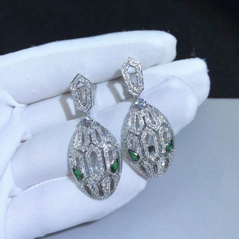Bvlgari Serpenti Malachite Cubic Zirconia Earrings Silver