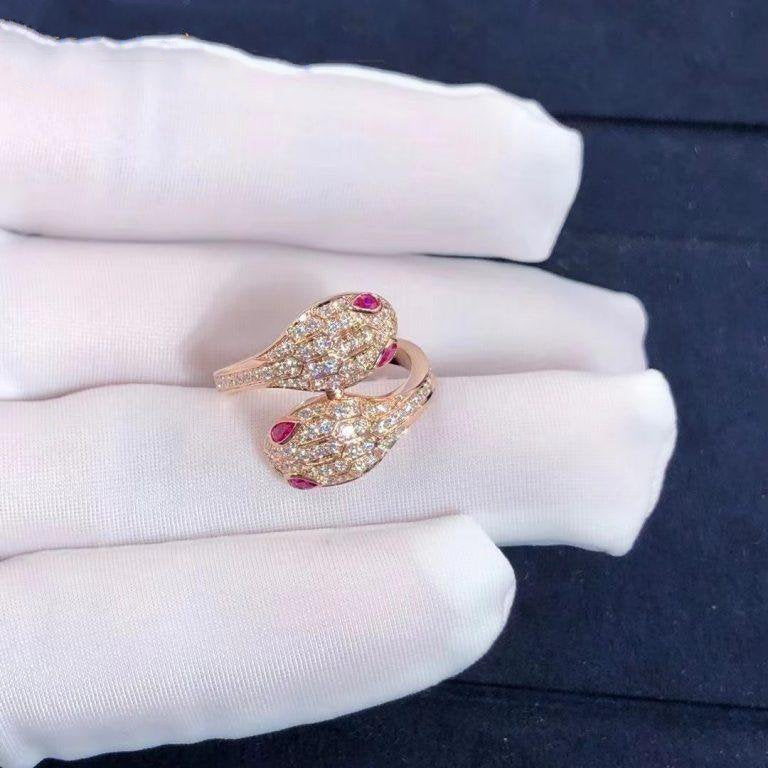 Bvlgari Serpenti Ring Pink Cubic Zirconia Double Snake