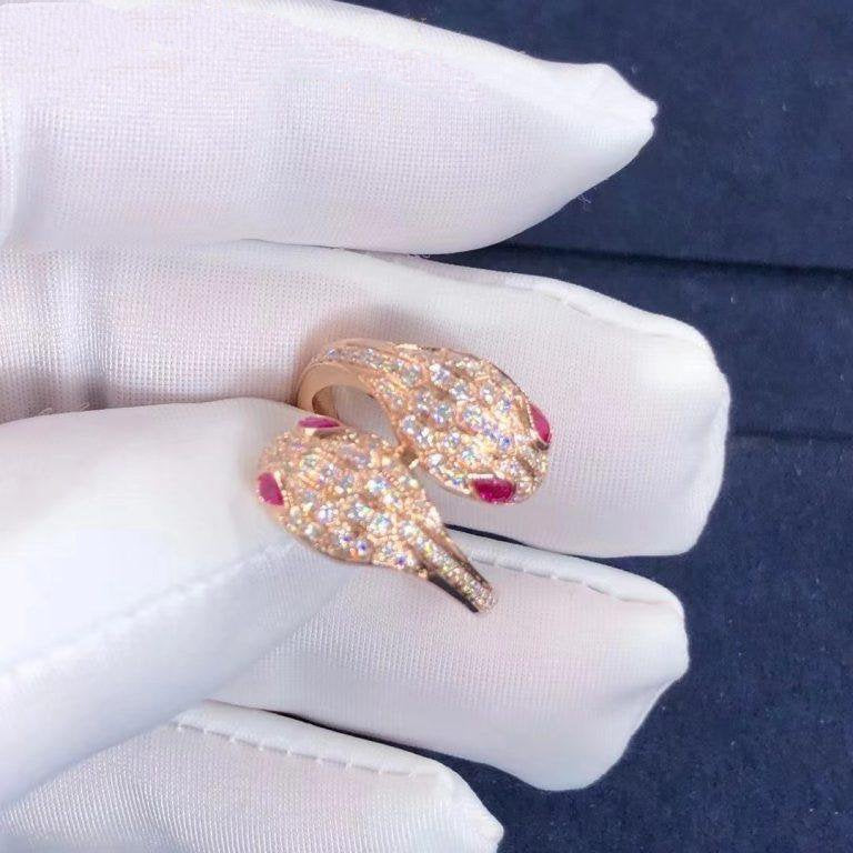 Bvlgari Serpenti Ring Pink Cubic Zirconia Double Snake