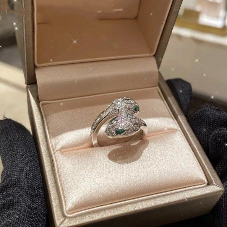 Bvlgari Serpenti Ring Malachite Cubic Zirconia Double Snake