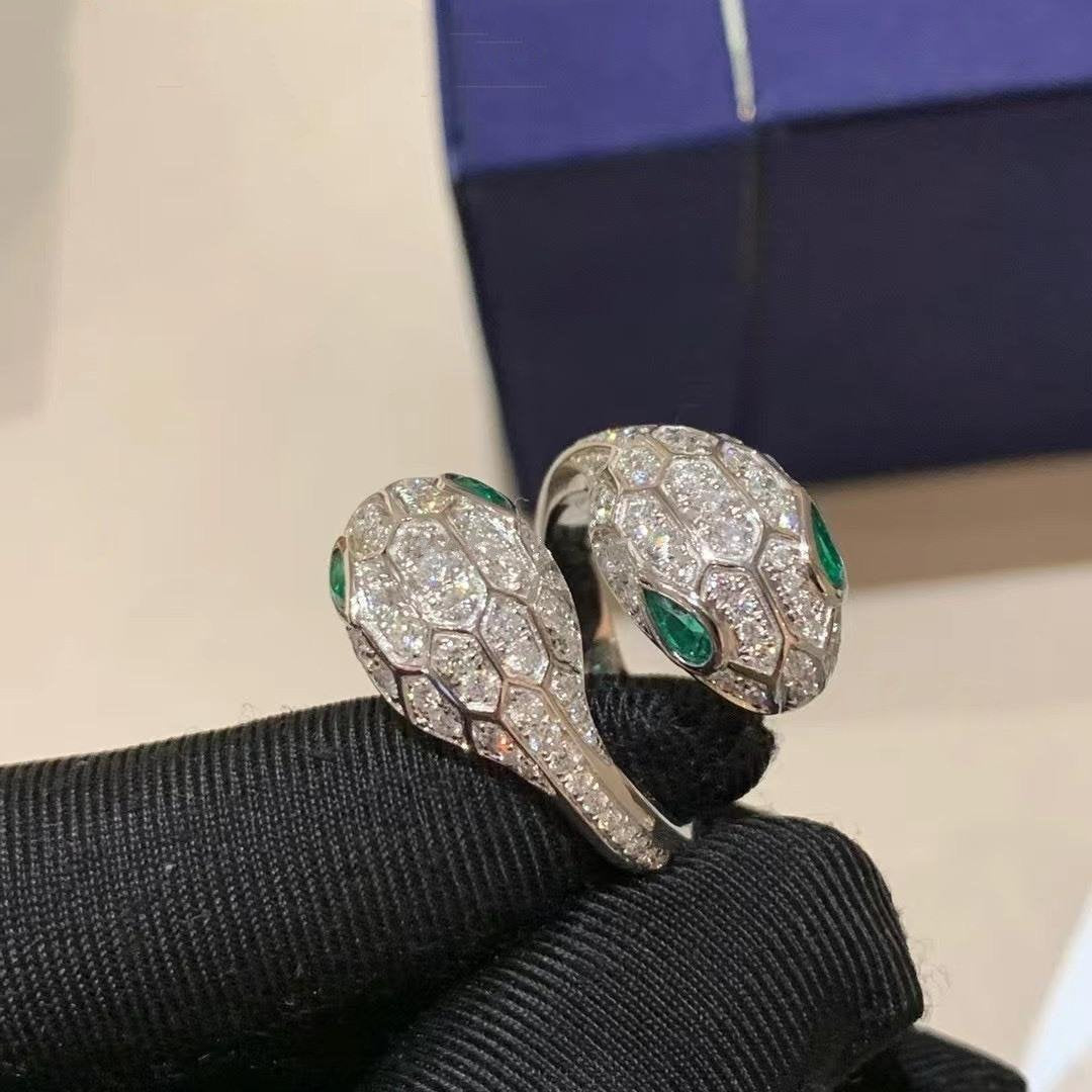 Bvlgari Serpenti Ring Malachite Cubic Zirconia Double Snake