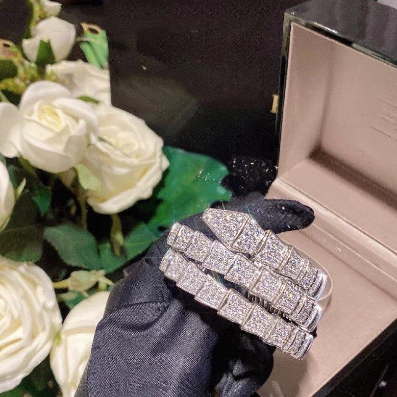 Bvlgari Serpenti Bracelet 8MM Silver Cubic Zirconia Double Row