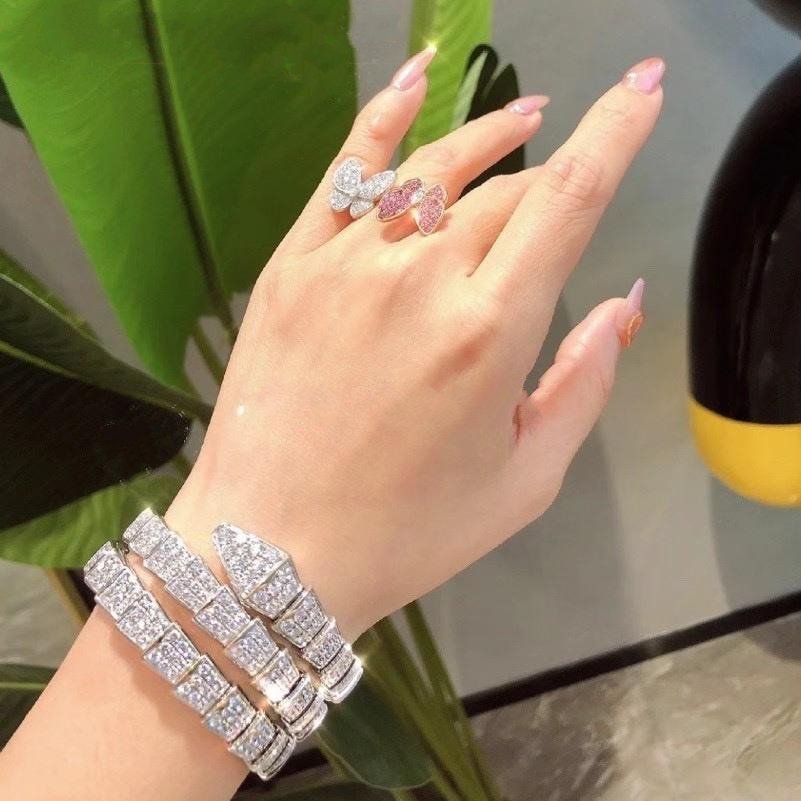 Bvlgari Serpenti Bracelet 8MM Silver Cubic Zirconia Double Row