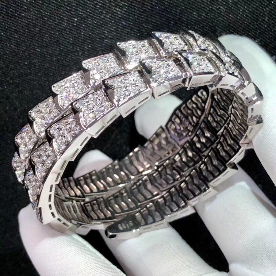 Bvlgari Serpenti Bracelet 8MM Silver Cubic Zirconia Double Row