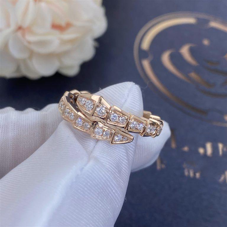Bvlgari Serpenti Ring Pink Gold Cubic Zirconia Paved 4MM