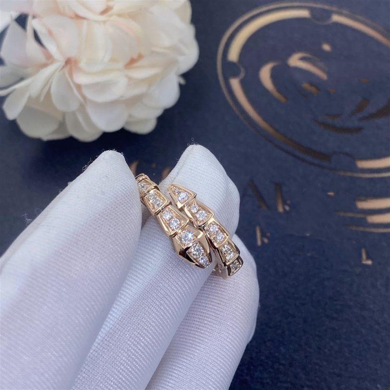 Bvlgari Serpenti Ring Pink Gold Cubic Zirconia Paved 4MM