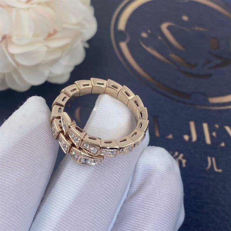 Bvlgari Serpenti Ring Pink Gold Cubic Zirconia Paved 4MM