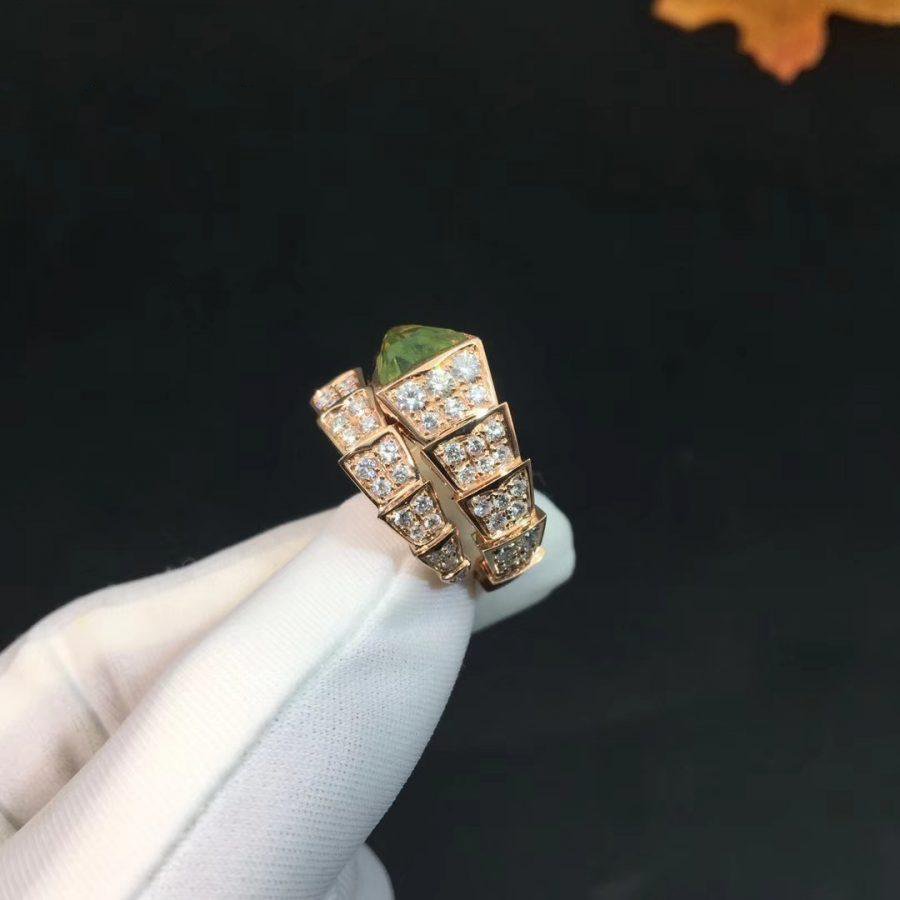 Bvlgari Serpenti Ring Pink Gold Cubic Zirconia Malachite