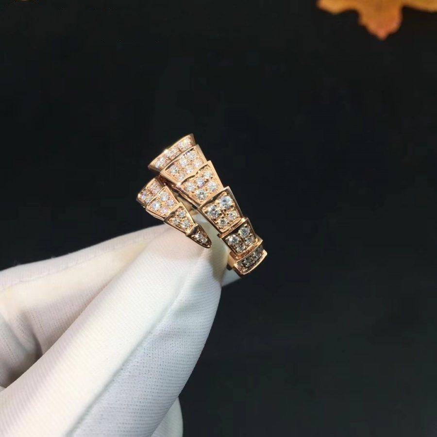 Bvlgari Serpenti Ring Pink Gold Cubic Zirconia Malachite