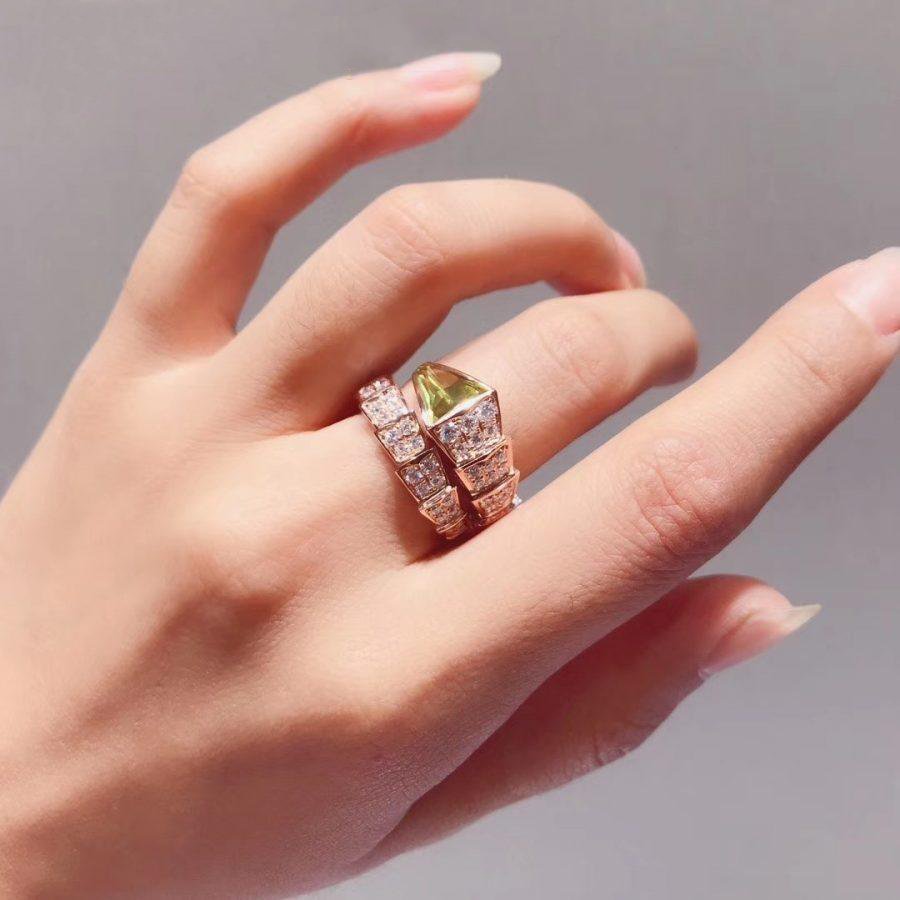Bvlgari Serpenti Ring Pink Gold Cubic Zirconia Malachite