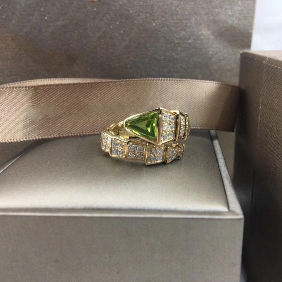 Bvlgari Serpenti Ring Gold Cubic Zirconia Malachite