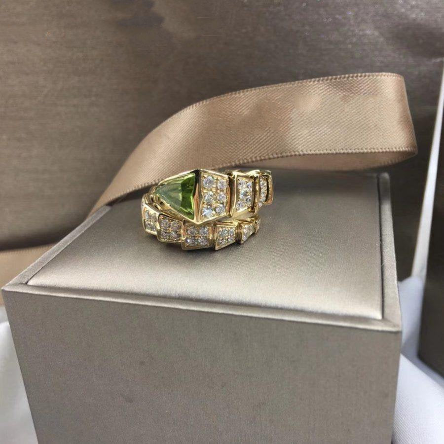 Bvlgari Serpenti Ring Gold Cubic Zirconia Malachite