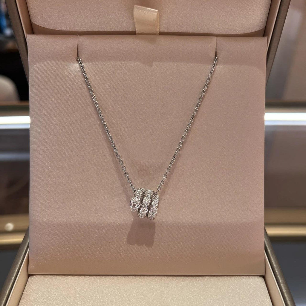 Bvlgari Serpenti Silver Necklace Double Ring Cubic Zirconia