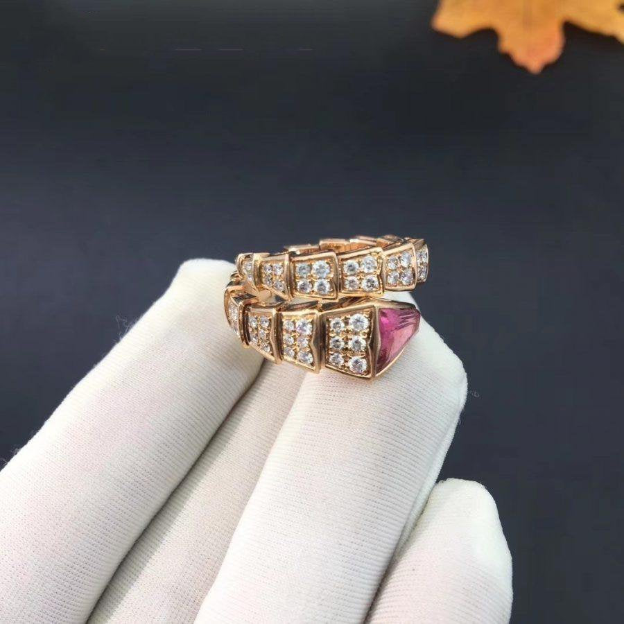 Bvlgari Serpenti Ring Pink Gold Cubic Zirconia Pink