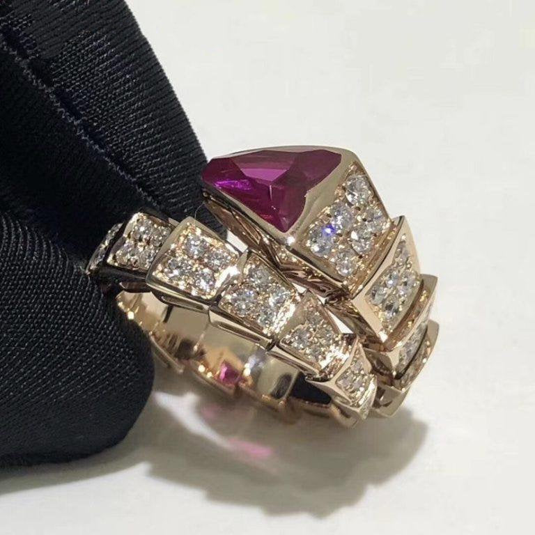 Bvlgari Serpenti Ring Pink Gold Cubic Zirconia Pink