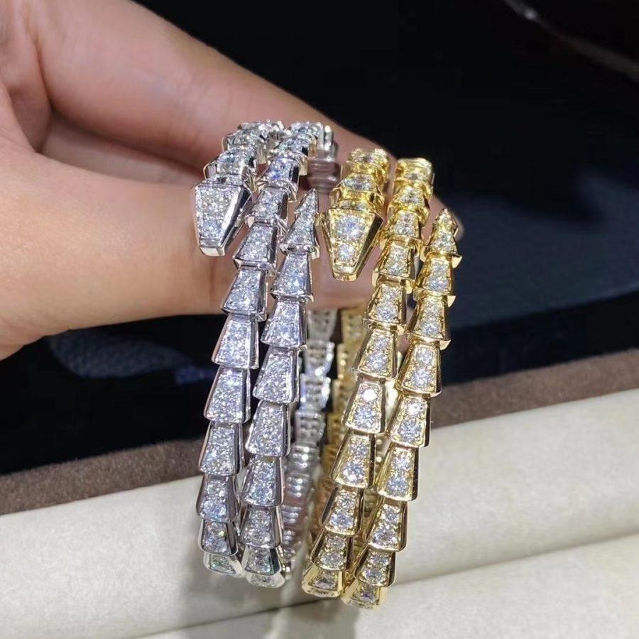 Bvlgari Serpenti Bracelet Gold Cubic Zirconia Double Row