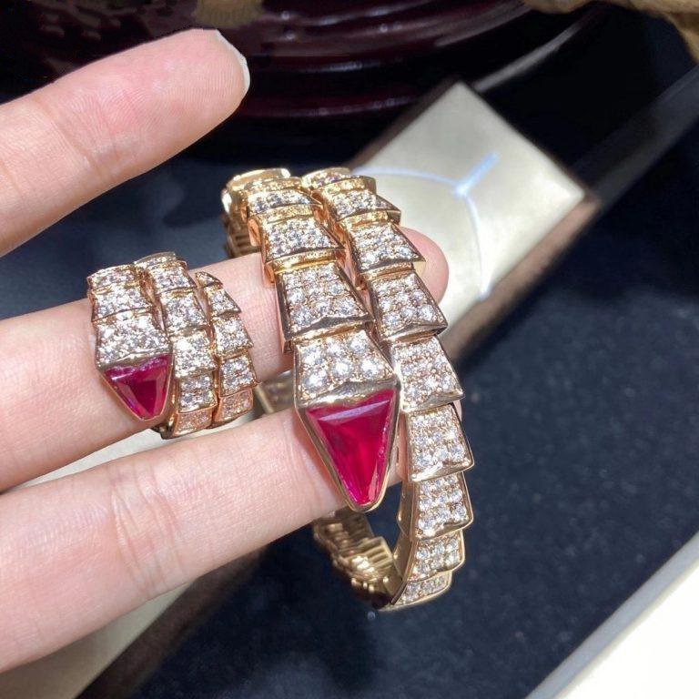 Bvlgari Serpenti Ring Pink Gold Cubic Zirconia Pink Double Row
