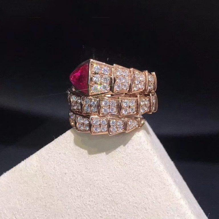 Bvlgari Serpenti Ring Pink Gold Cubic Zirconia Pink Double Row