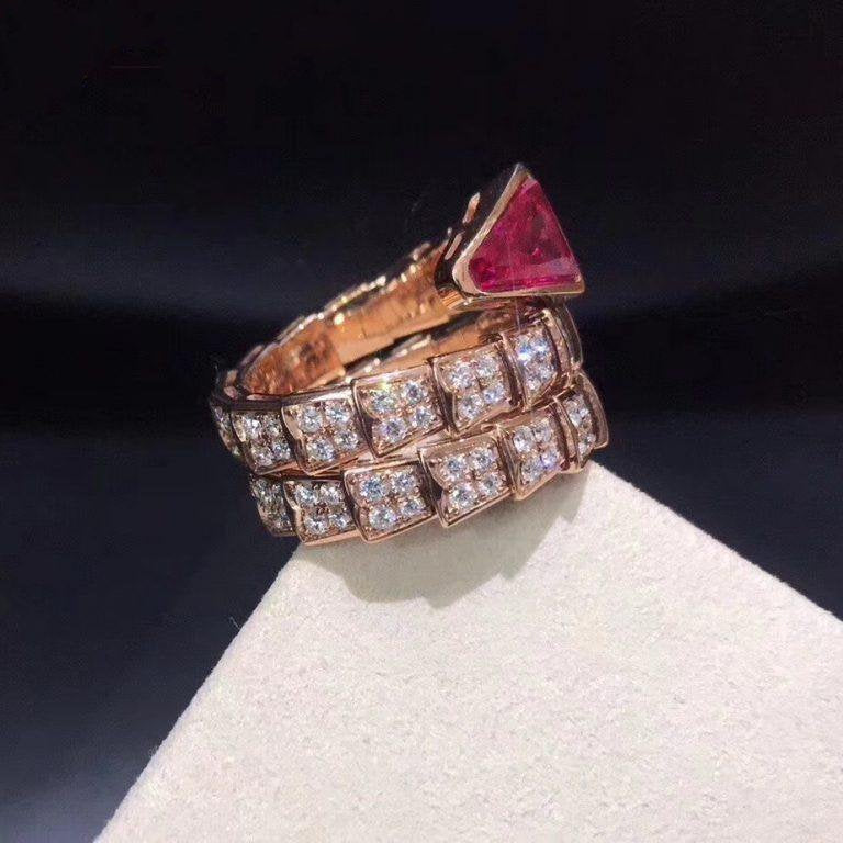 Bvlgari Serpenti Ring Pink Gold Cubic Zirconia Pink Double Row