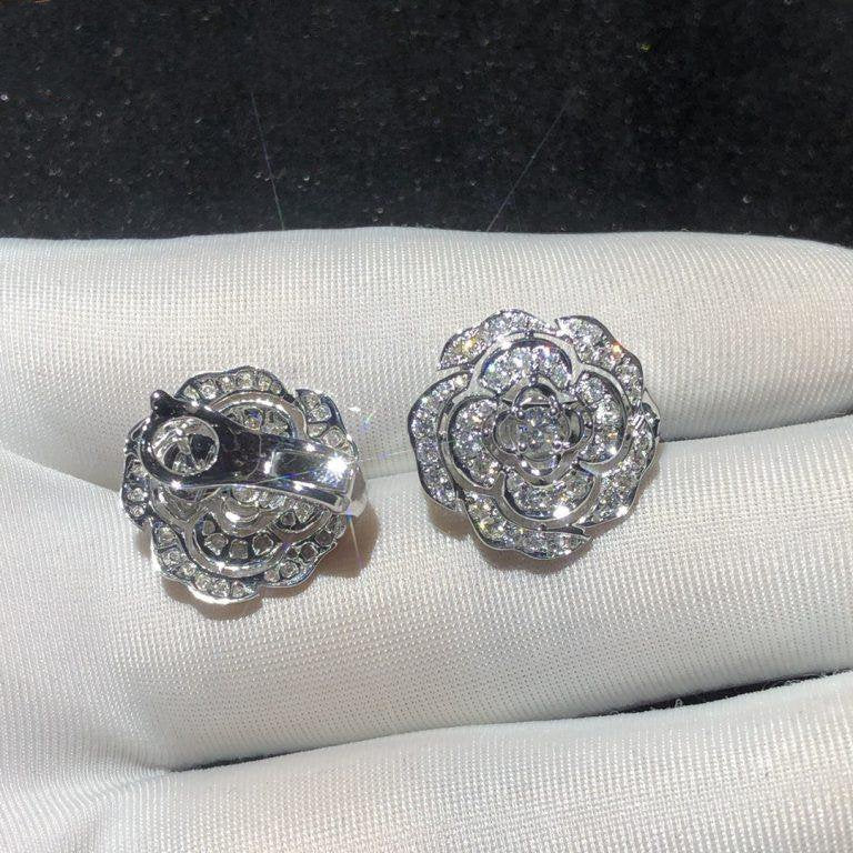 Chanel Bouton de Earrings Silver Diamond