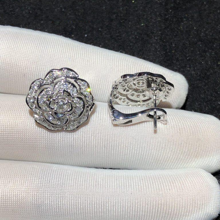Chanel Bouton de Earrings Silver Diamond