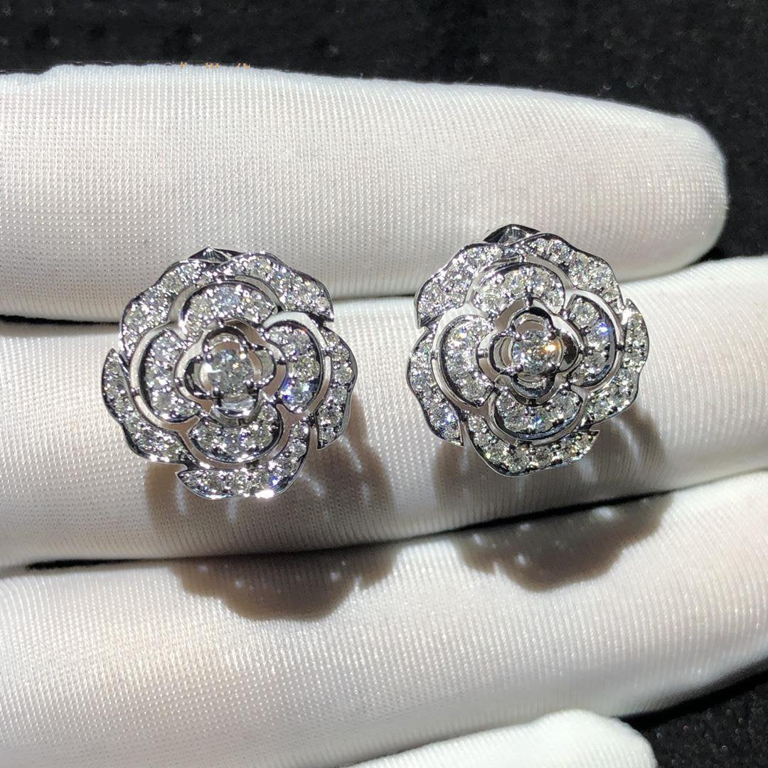 Chanel Bouton de Earrings Silver Diamond