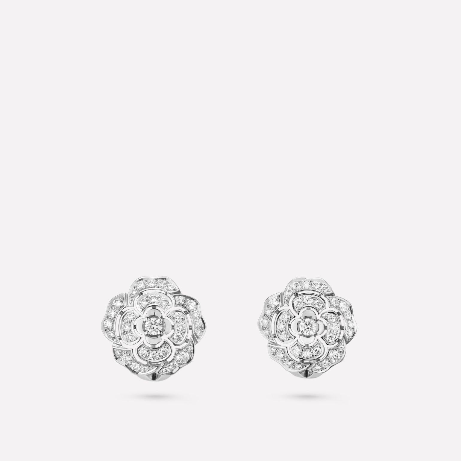 Chanel Bouton de Earrings Silver Diamond