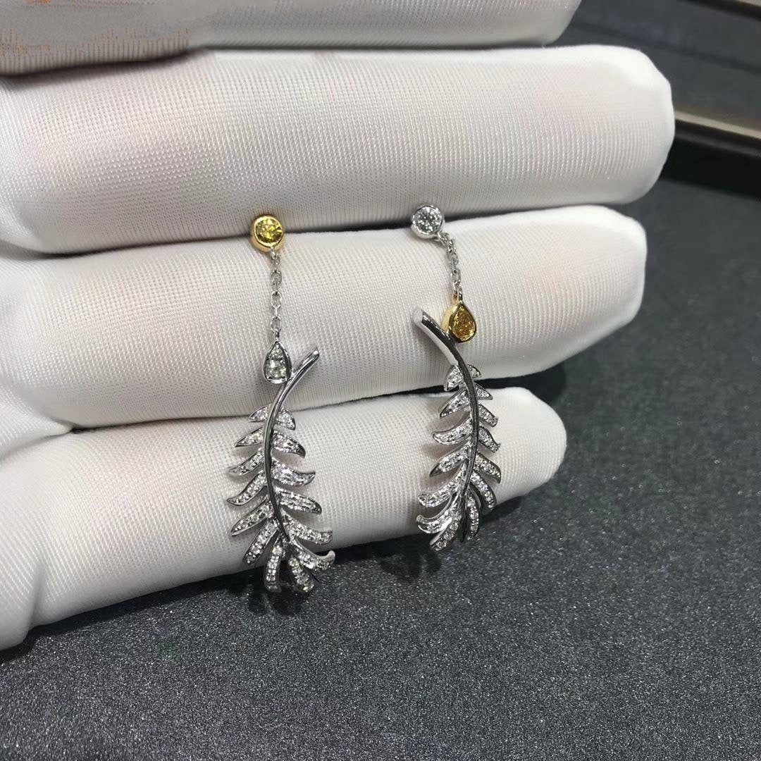 Chanel Plume de Earrings Silver Diamond