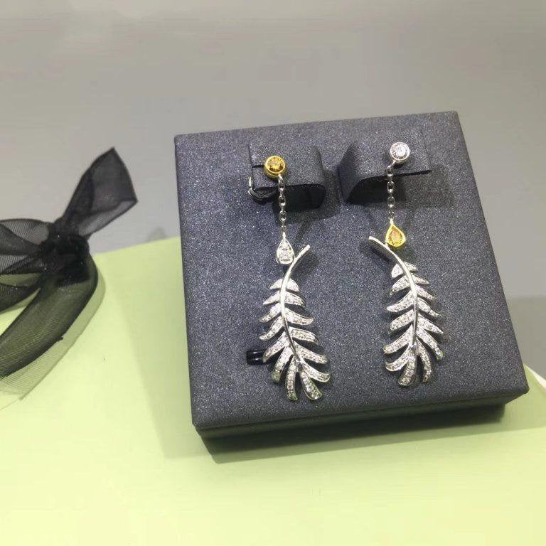 Chanel Plume de Earrings Silver Diamond