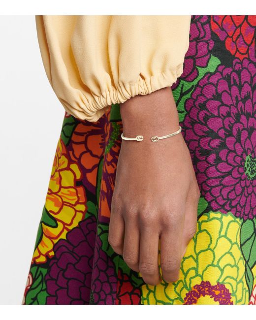 Gucci Gold Running Cubic Zirconia Logo Bangle Bracelets