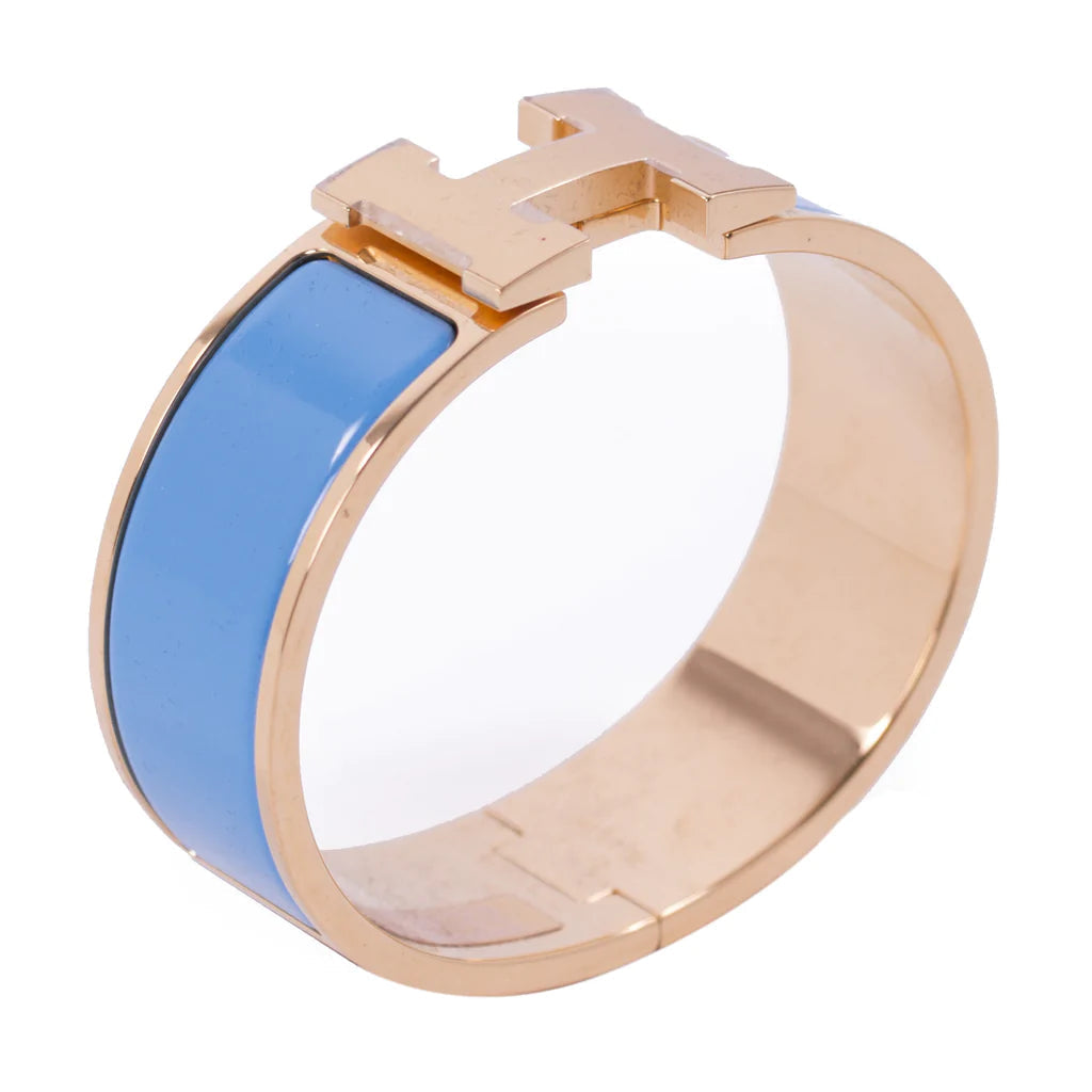 Hermes H Bracelet 18MM Pink Gold Cloud Blue