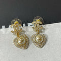 Chanel Logo Cubic Zirconia Paved Heart MOP Drop Earrings