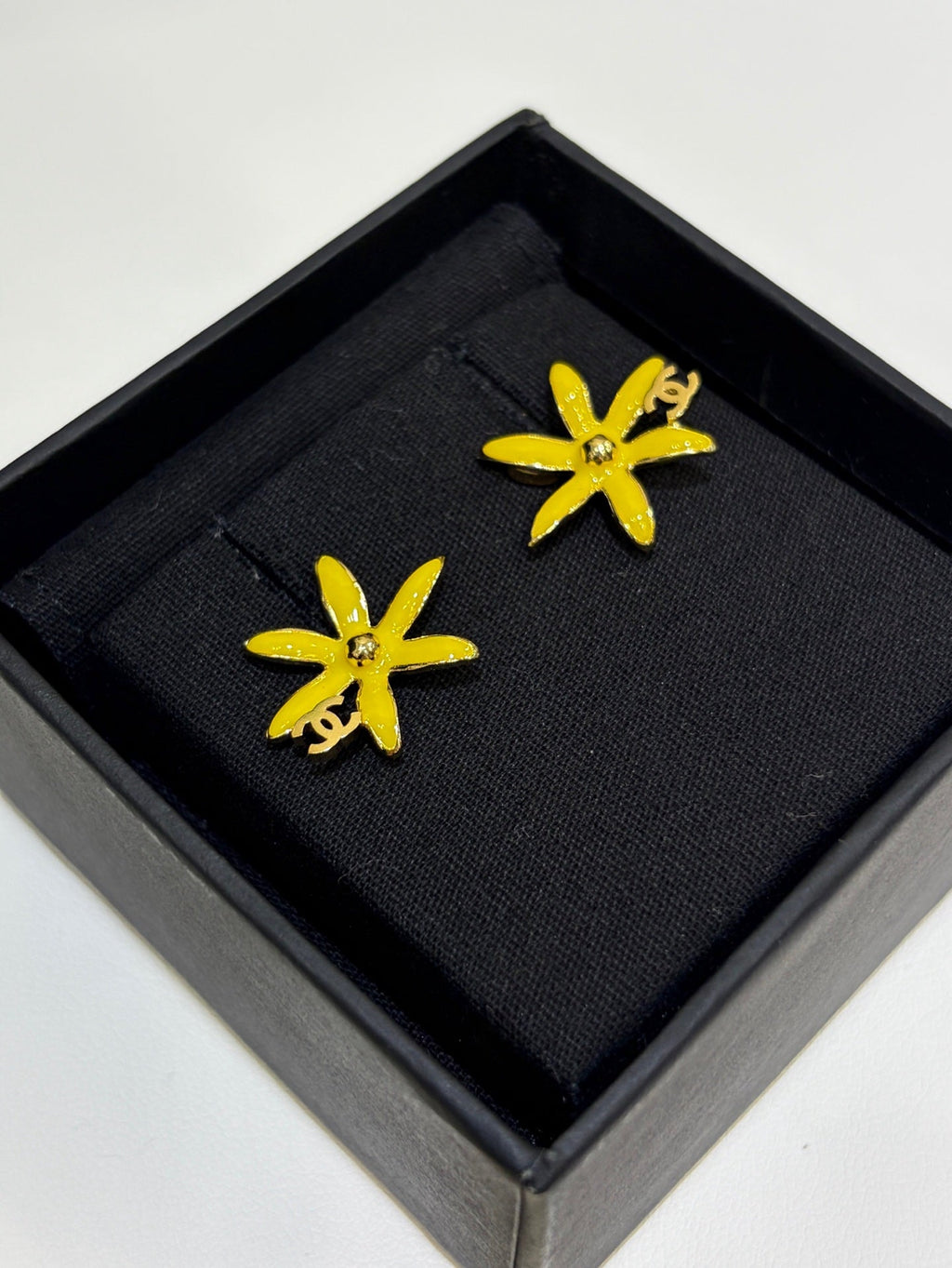 Chanel 2026 Gold Double C Blue and Yellow Enamel Flower Stud Earrings