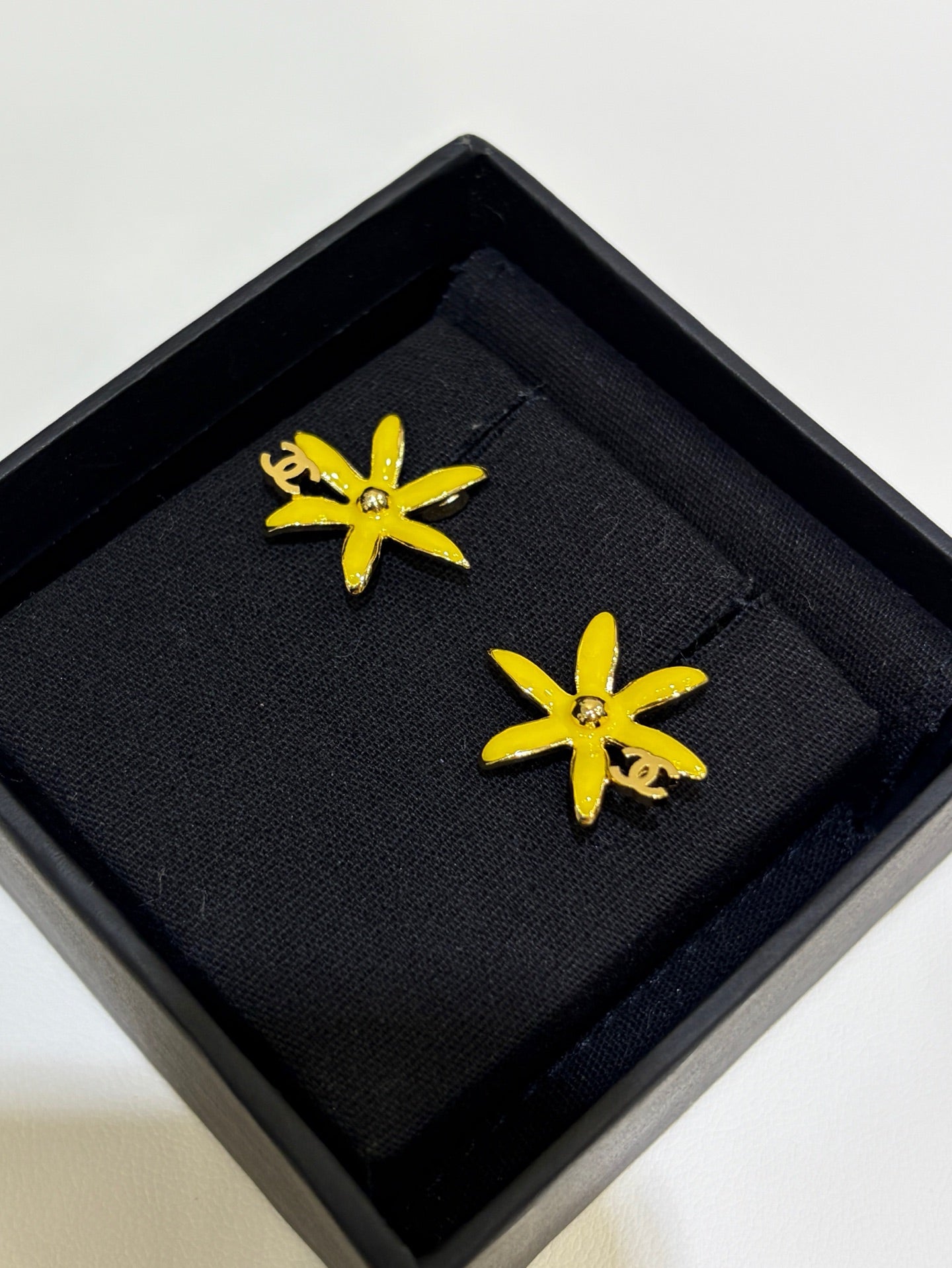 Chanel 2026 Gold Double C Blue and Yellow Enamel Flower Stud Earrings
