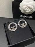 Chanel Classic Platinum Rhinestone Stud Silver Earrings