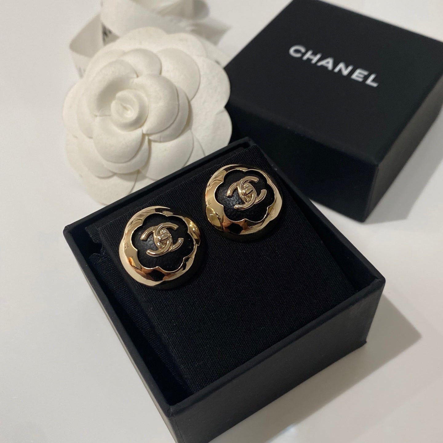 Chanel Classic White Silver Enamel Double C Earrings - Style 2