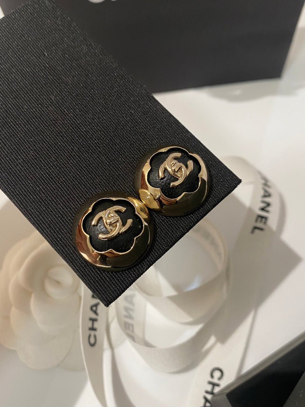 Chanel Classic White Silver Enamel Double C Earrings - Style 2