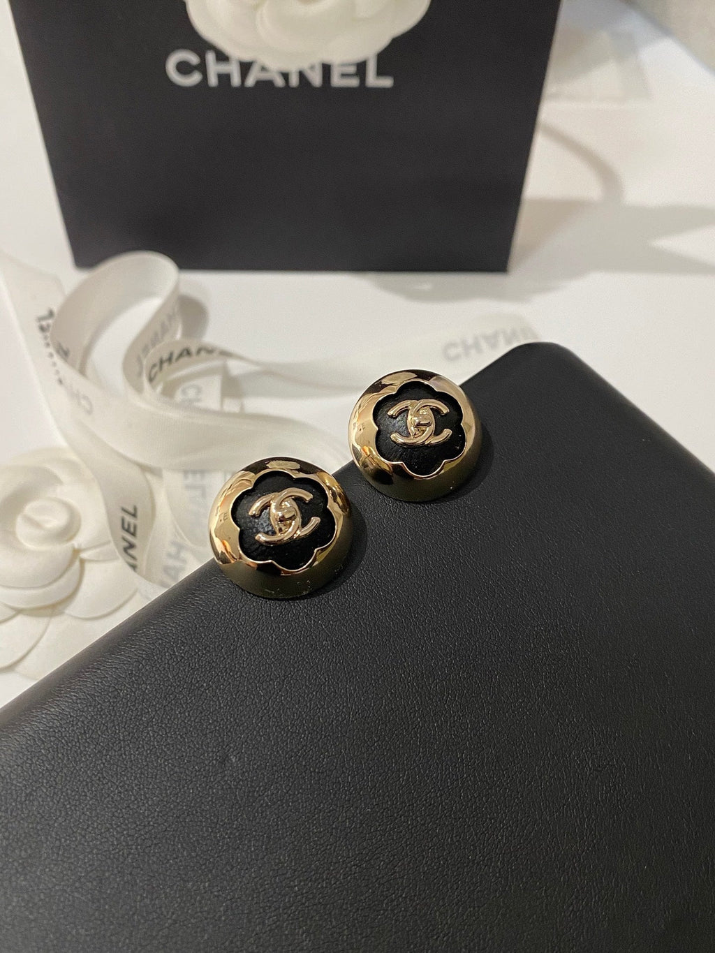 Chanel Classic White Silver Enamel Double C Earrings - Style 2