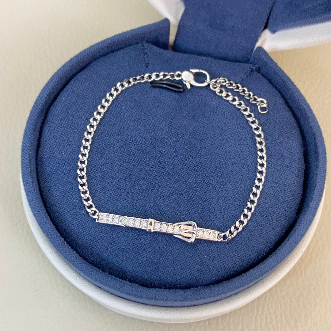 Hermes Diamond-Encrusted Buckle Belt Open Bracelet
