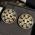 Chanel Colorful Star Openwork Diamond Double C Round Earrings