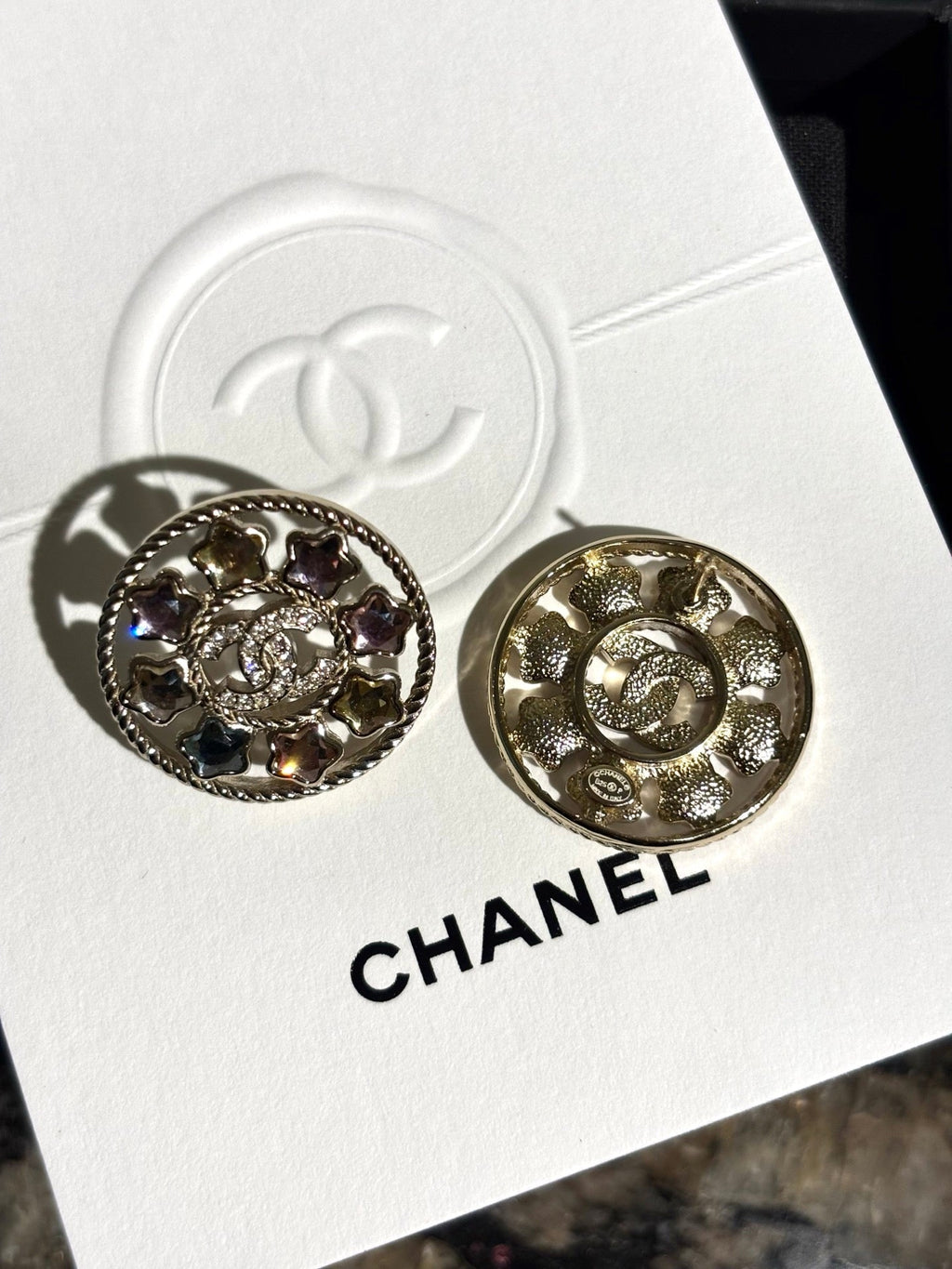 Chanel Colorful Star Openwork Diamond Double C Round Earrings