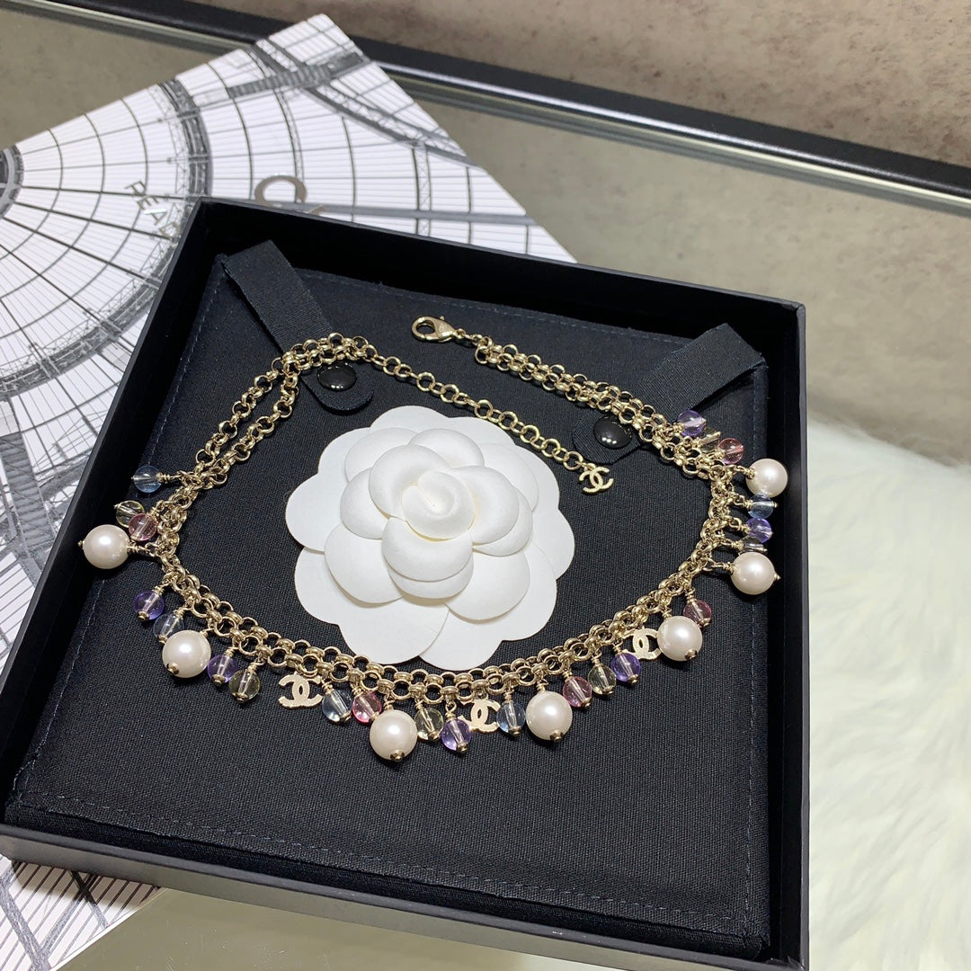 Chanel 2026 Colored Crystal Pearl Double C Necklace