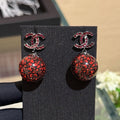 Chanel Double C Deep Red and Black Resin Ball Earrings