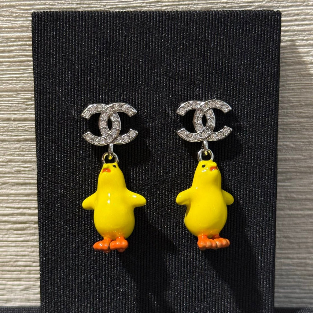 Chanel 2026 Full Diamond Double C Little Yellow Chick Earrings