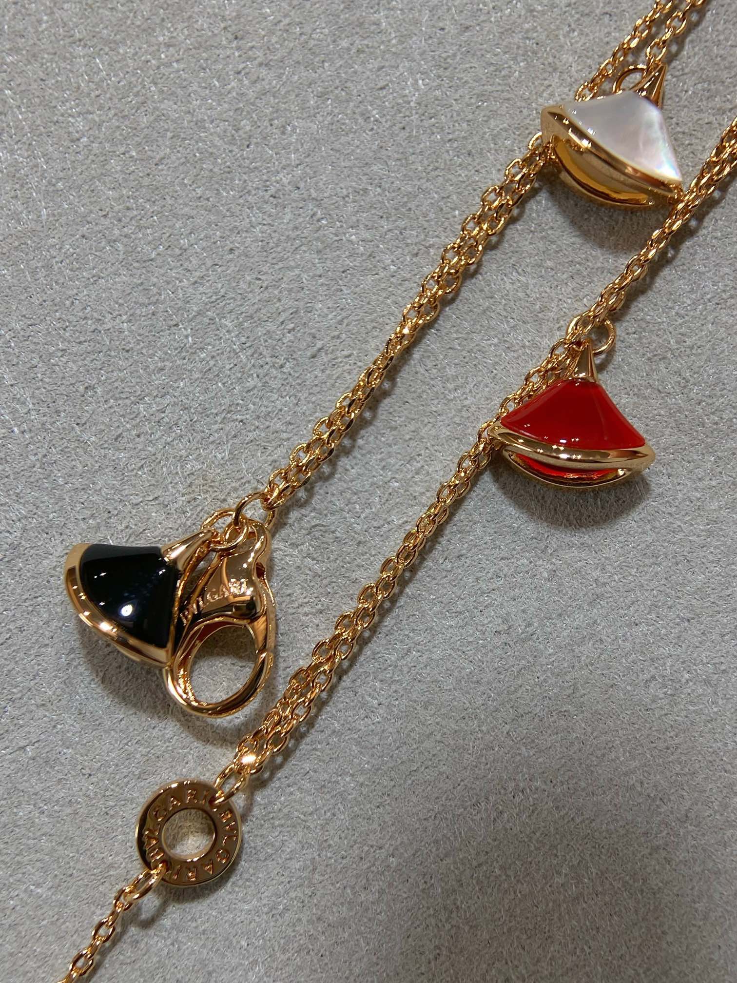 Bvlgari 4 Motif MOP Gold Double Chain Bracelet