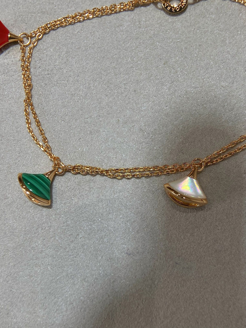 Bvlgari 4 Motif MOP Gold Double Chain Bracelet
