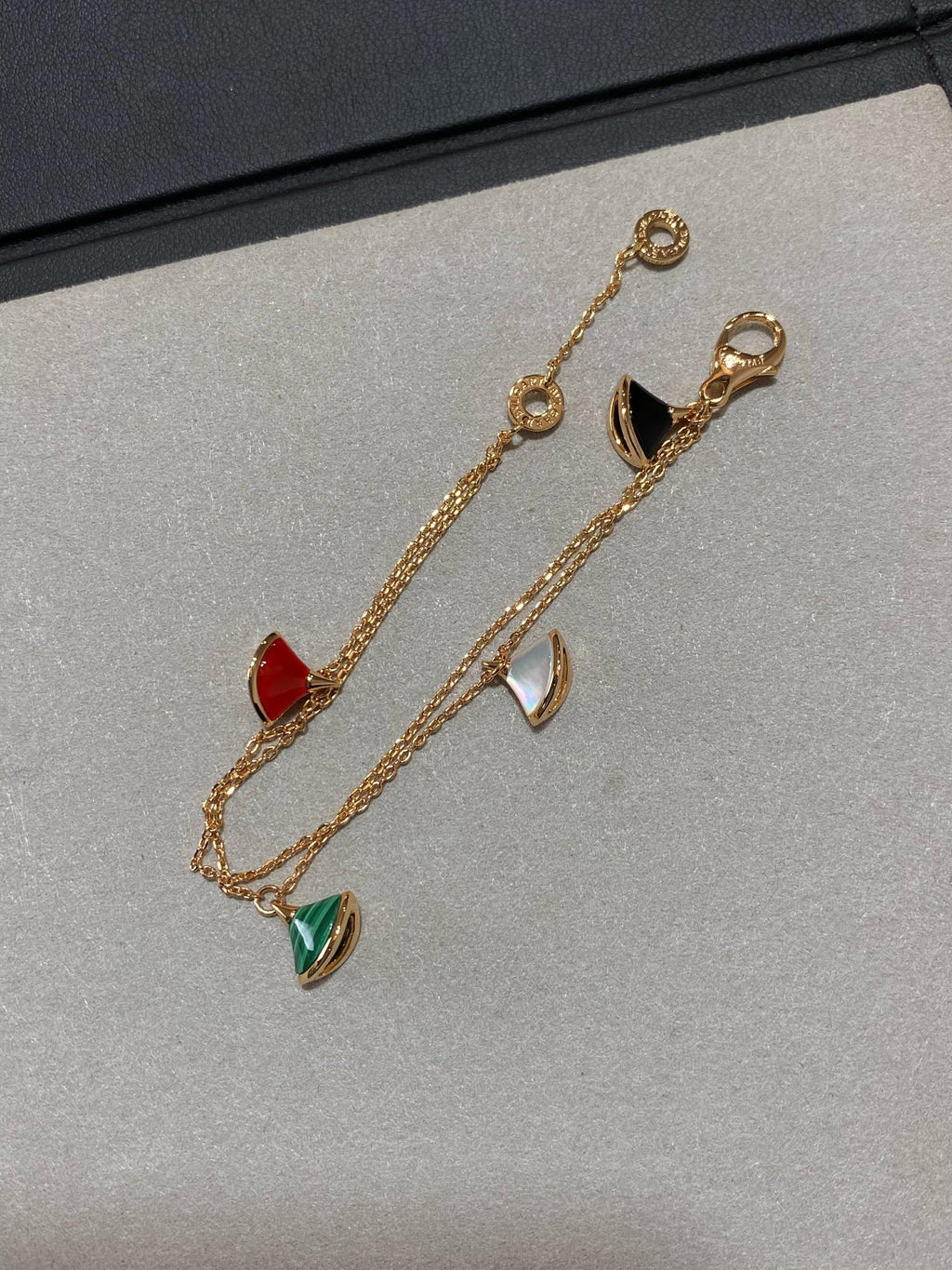 Bvlgari 4 Motif MOP Gold Double Chain Bracelet