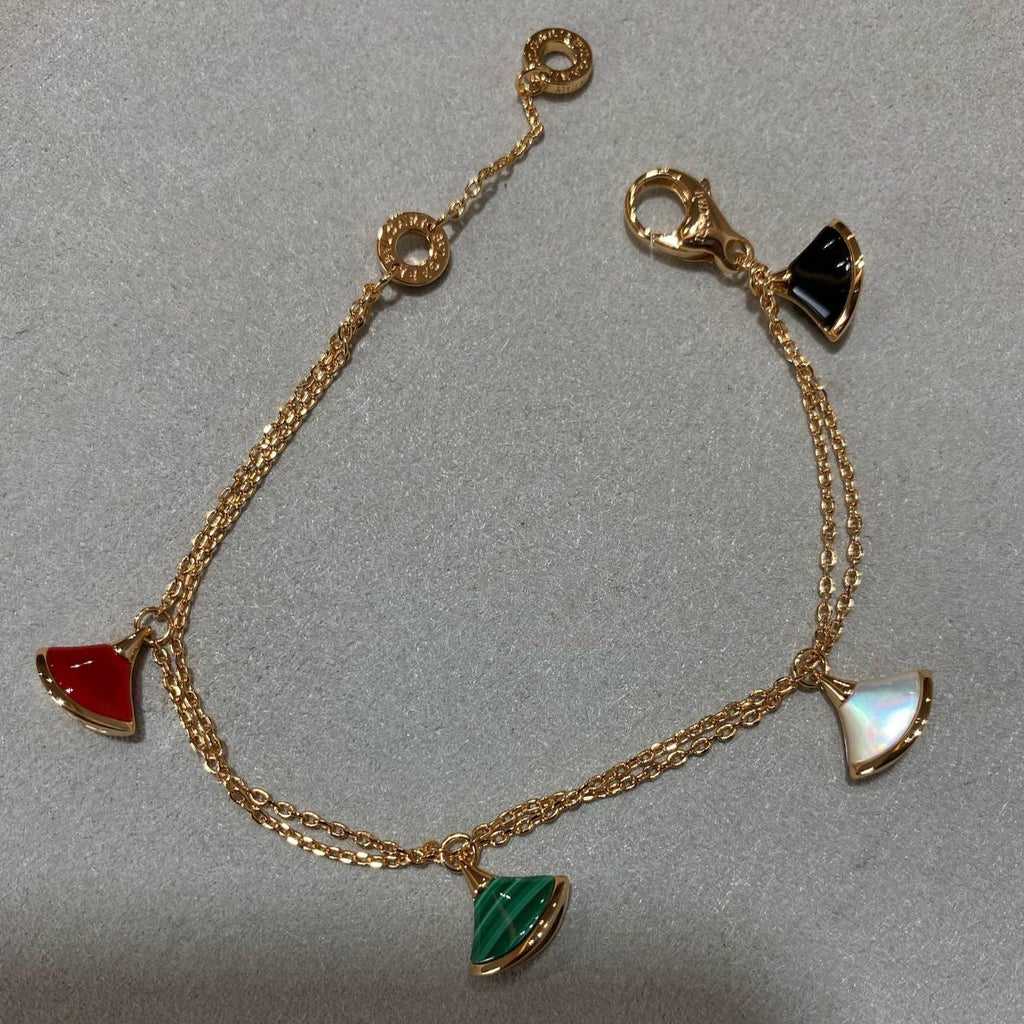 Bvlgari 4 Motif MOP Gold Double Chain Bracelet