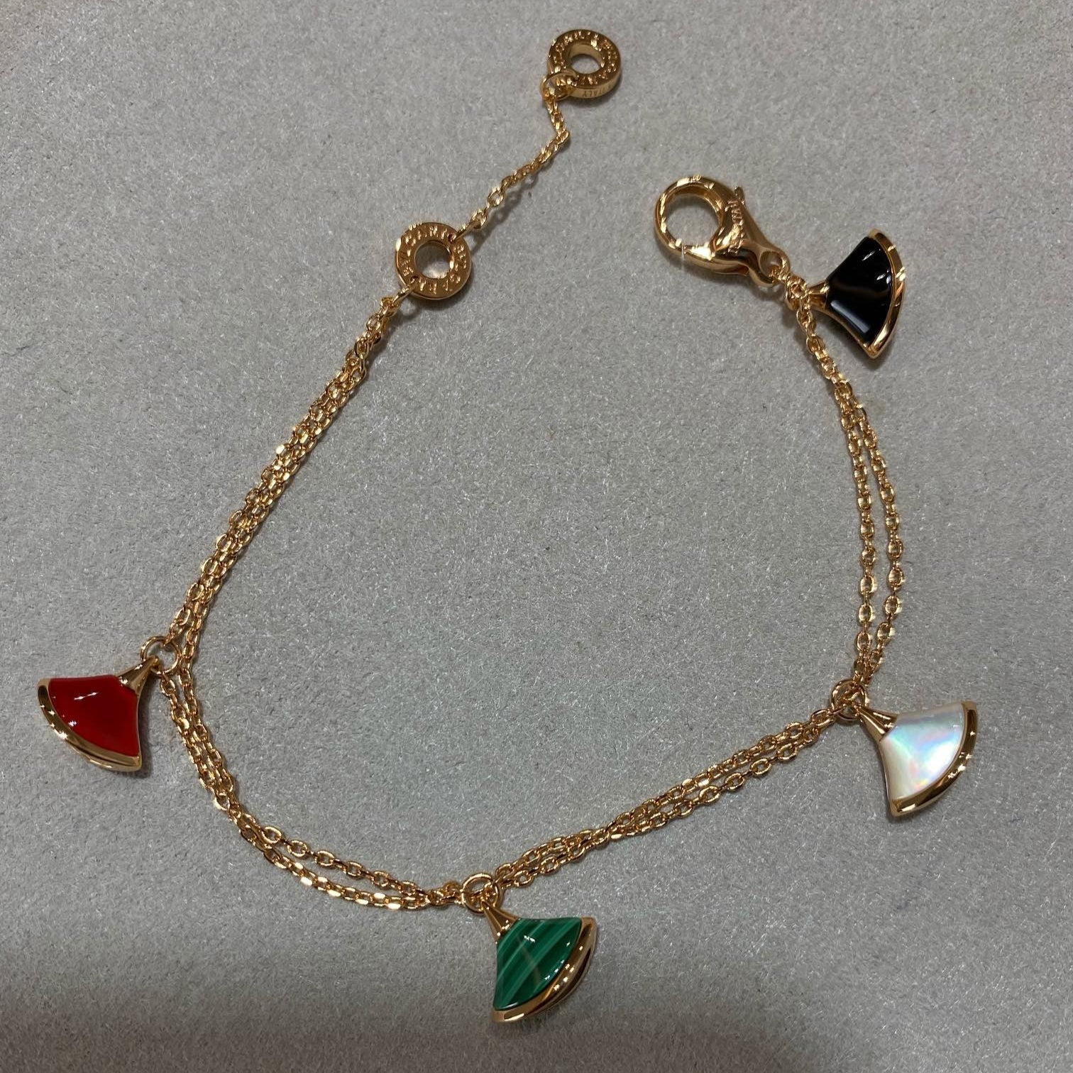 Bvlgari 4 Motif MOP Gold Double Chain Bracelet