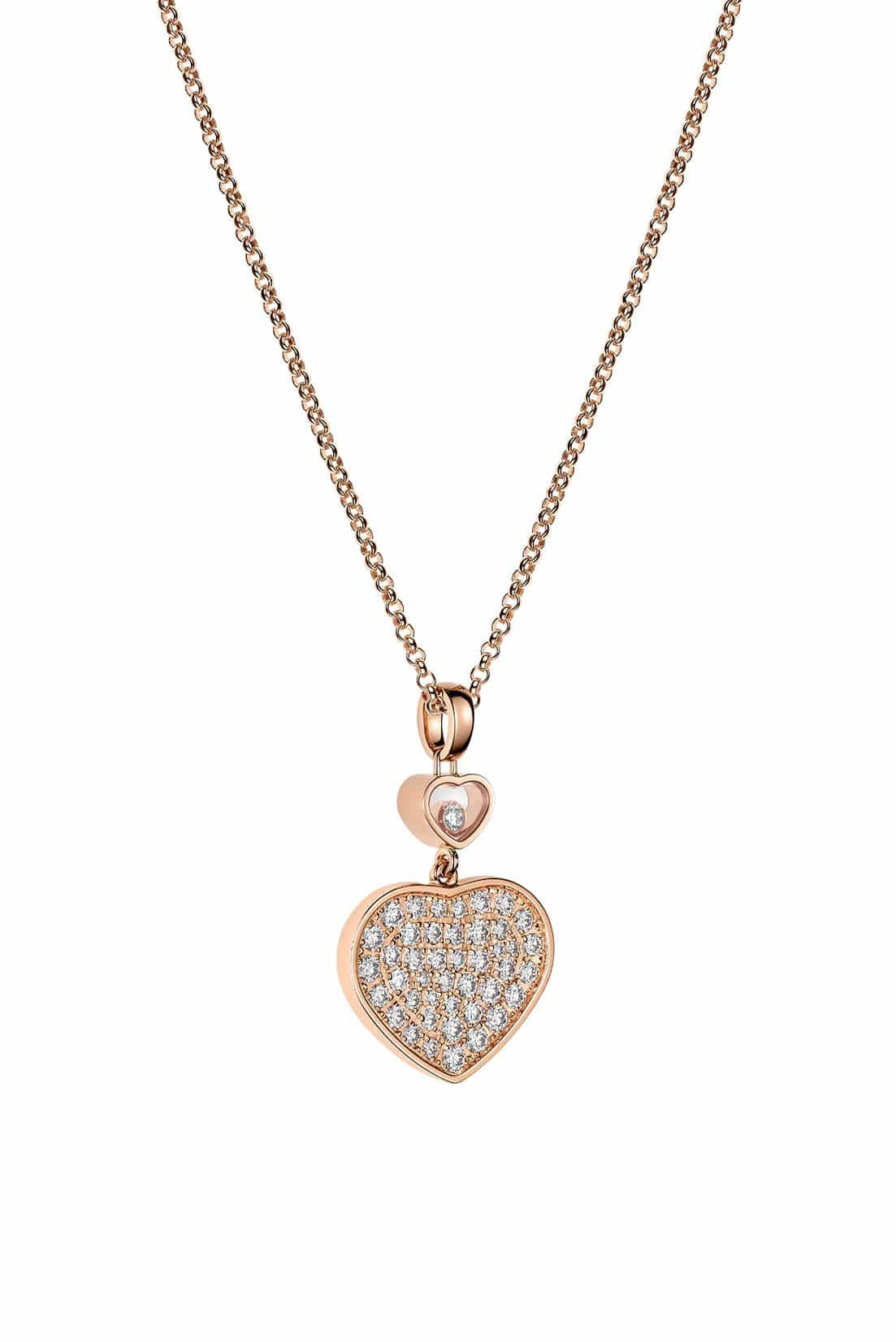 Chopard Happy Heart Necklace Pink Gold Full Cubic Zirconia